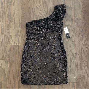 Aidan Mattox Ruffle One Shoulder Sequin Dress